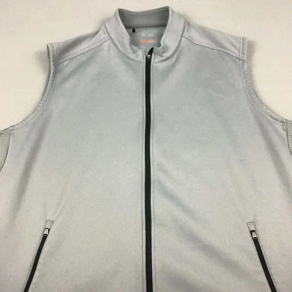 Adidas Vest Men 2XL Gray Climaheat Golf Full Zip Sleeveless Jacket Performance